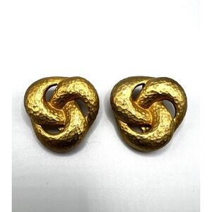 Vintage LES BERNARD SIGNED‎ TEXTURED CHUNKY Gold-toned Clip EARRINGS